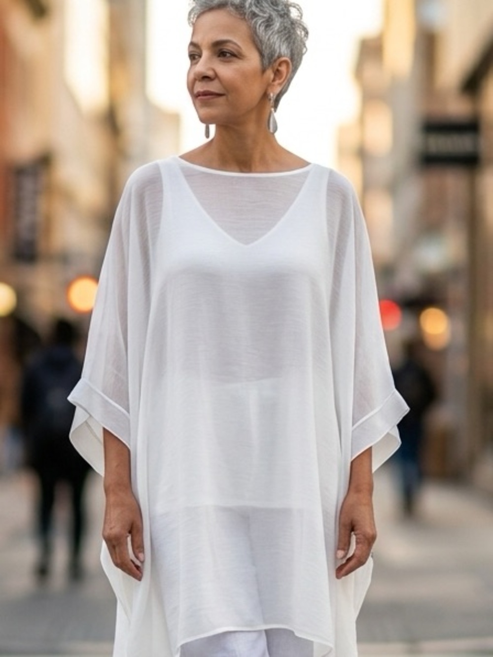 White Sheer V-Neck Top or short dress - super sheer and elegant